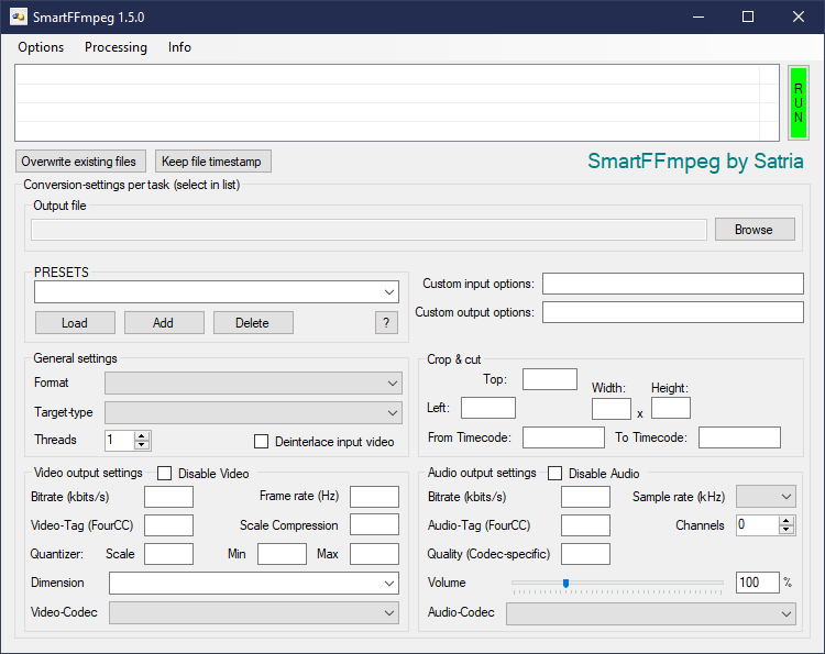 This is my GUI for the powerful, open source multimedia-converter ffmpeg, which supports a variety of audio, video and container formats!